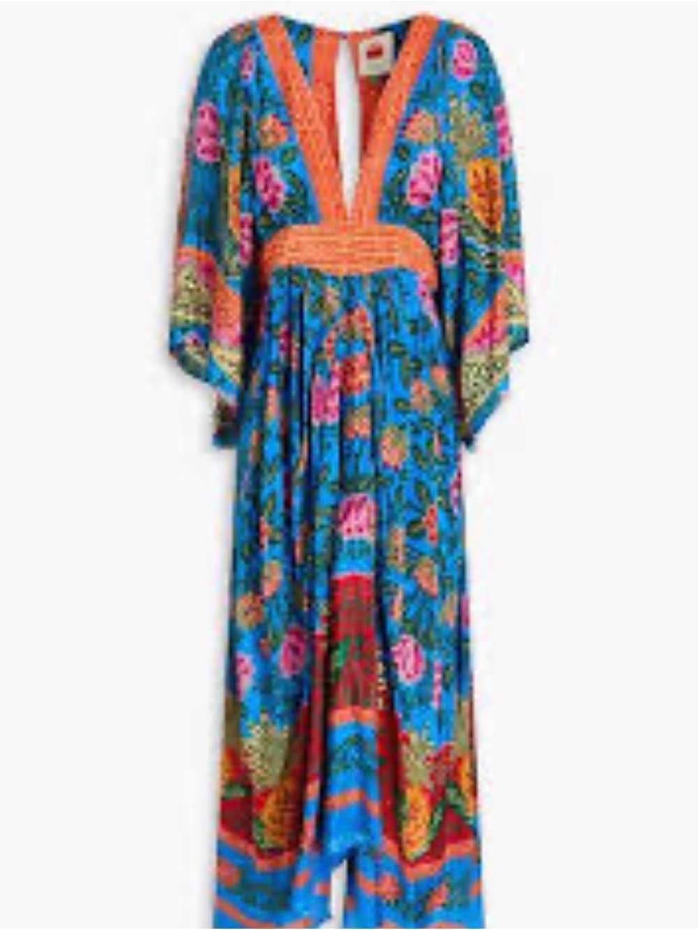 FARM Rio Blue Maxi Dress with Pink & Orange Floral Print - Picture 2 of 5